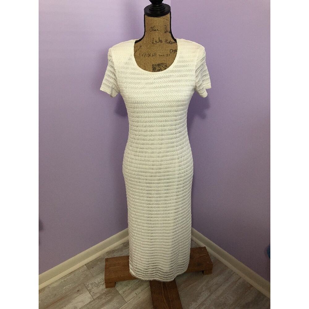 Helene Blake Short Sleeve Dress White Textured Sz 10 Petite